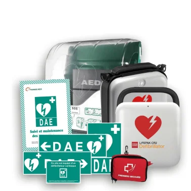 Pack défibrillateur automatique CR2 connectivité USB – boîtier mural intérieur AIVIA S et accessoires