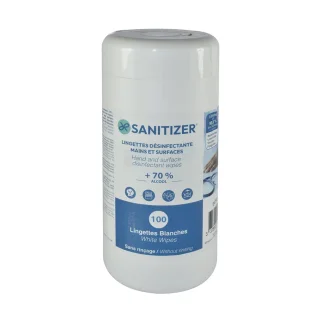 Lingettes désinfectantes mains et surfaces Sanitizer - Boîte de 100