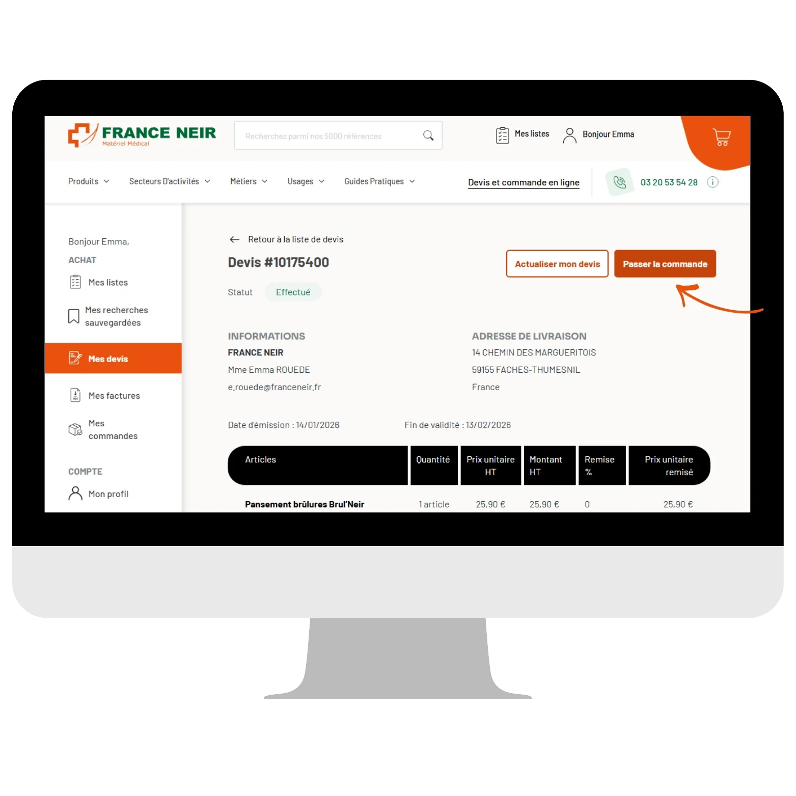 Transformation devis en commande version ordinateur