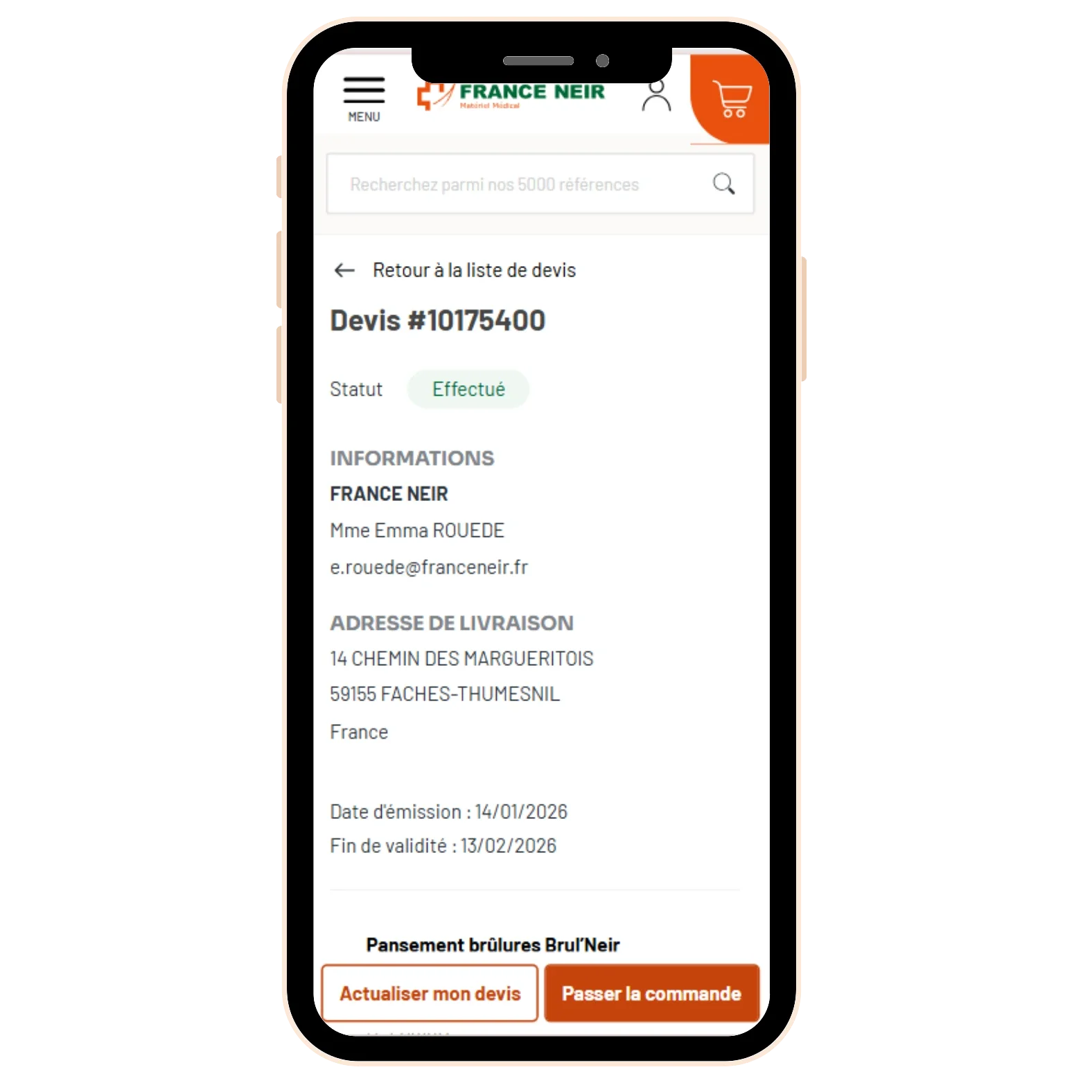Transformation devis en commande version mobile